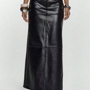 SHEIN Black Faux Leather Panel Maxi Skirt